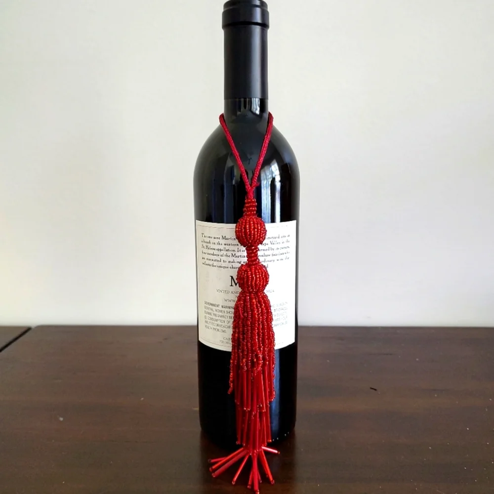 Beaded Tassels Set Of Six Red Napkin Rings Gifts Decorations